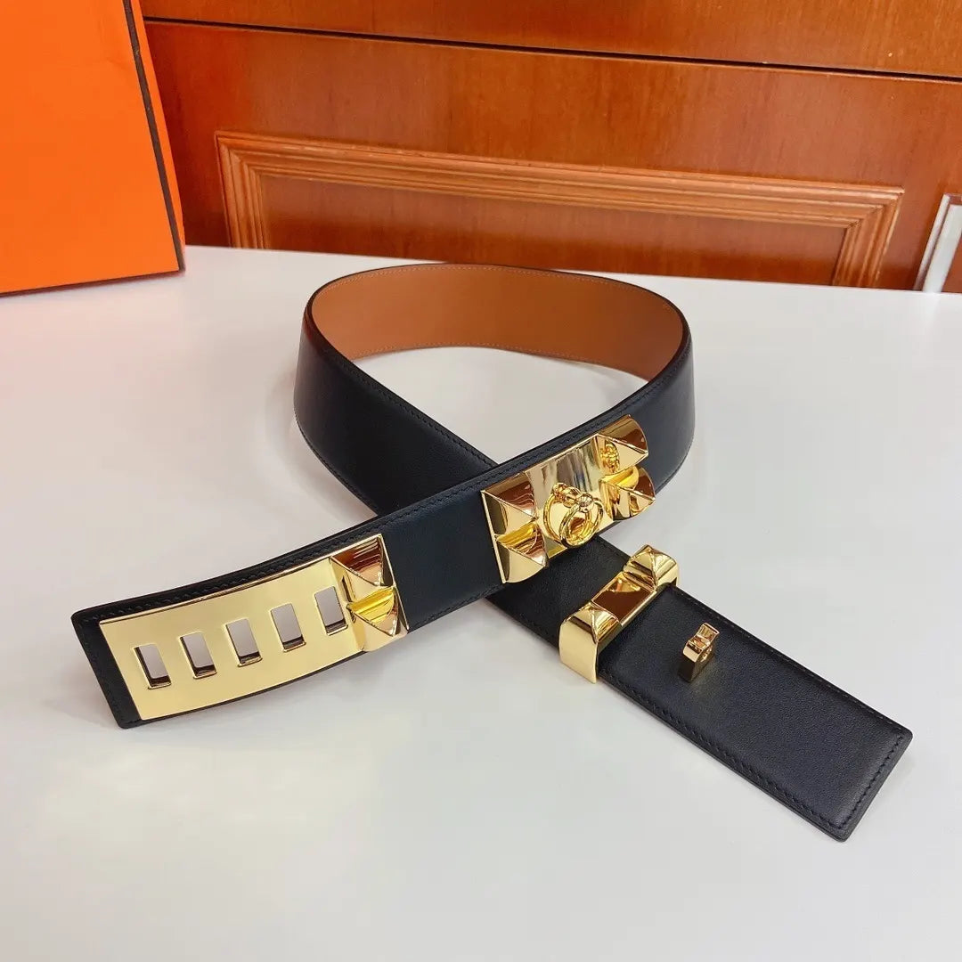Hermes Black Leather Medor Studded Belt - Hình 4