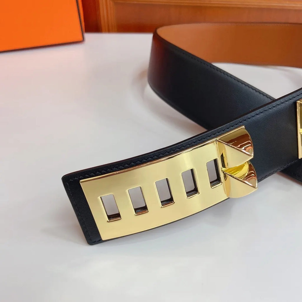 Hermes Black Leather Medor Studded Belt - Hình 5