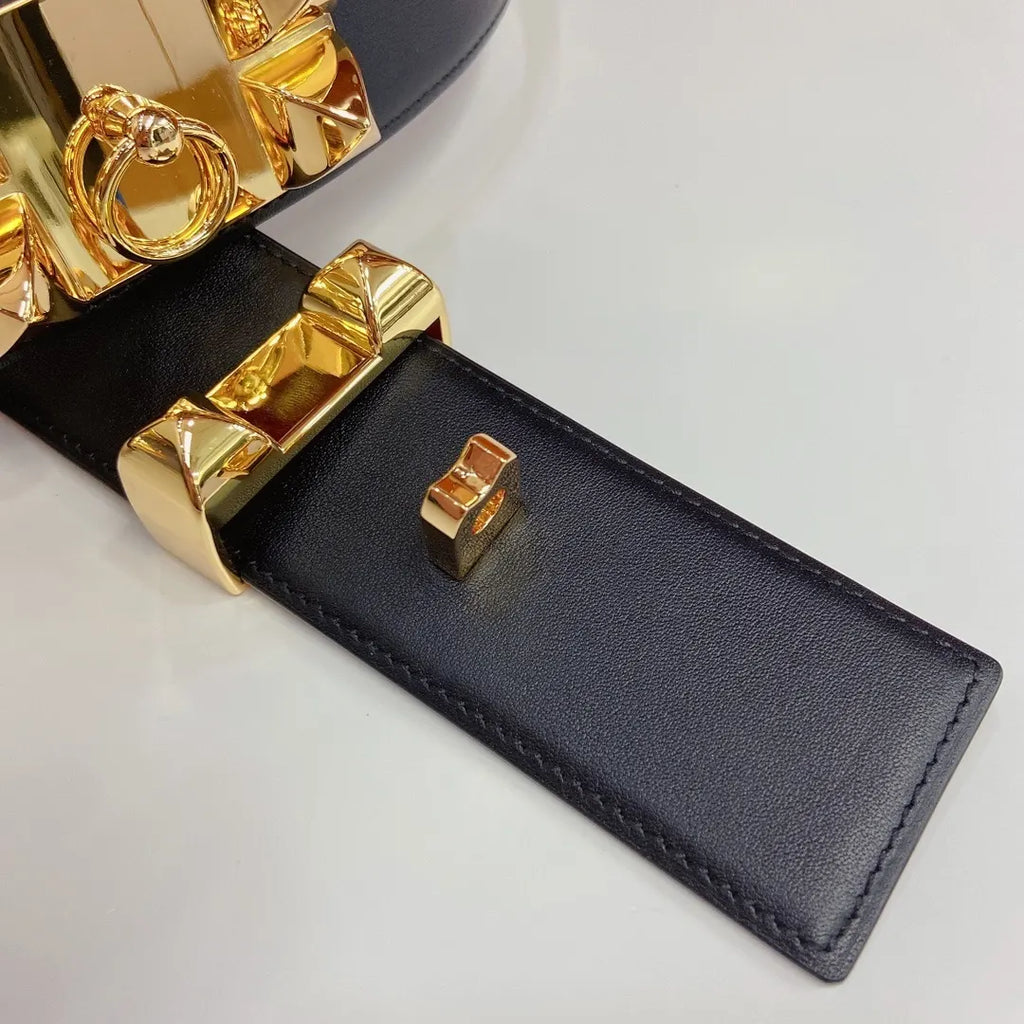 Hermes Black Leather Medor Studded Belt - Hình 6