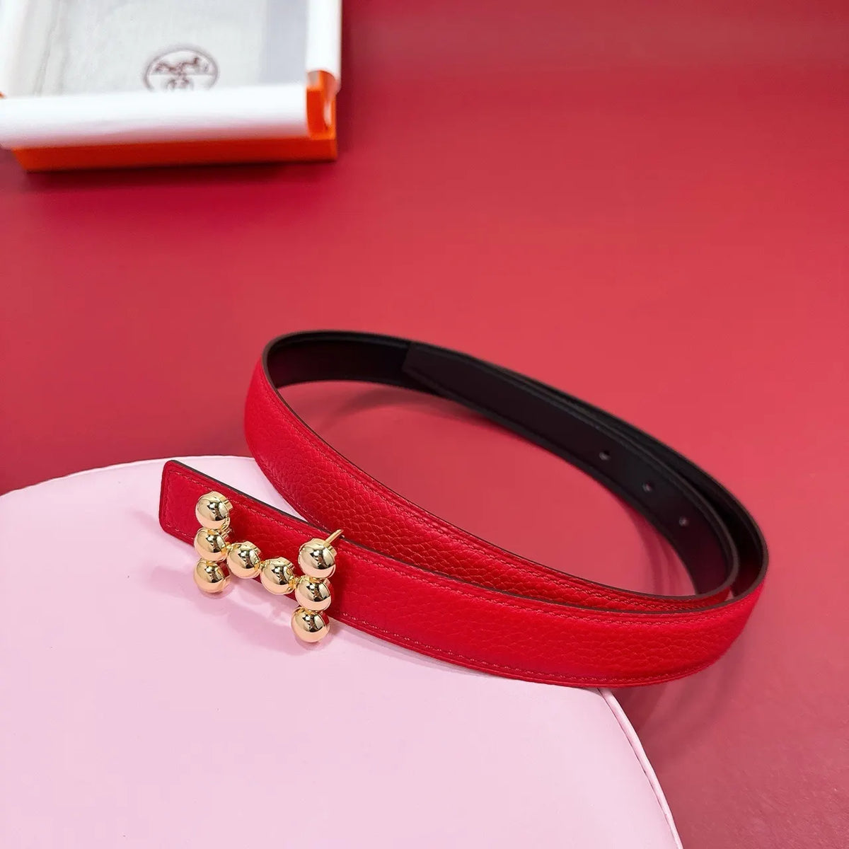 Hermes Red Leather Belt - Hình 3