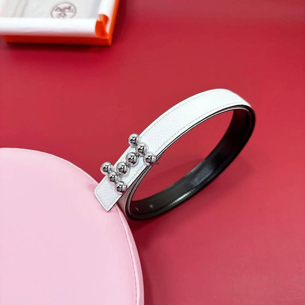 Hermes White Leather Studded Belt
