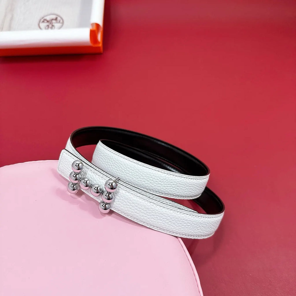Hermes White Leather Studded Belt - Hình 4