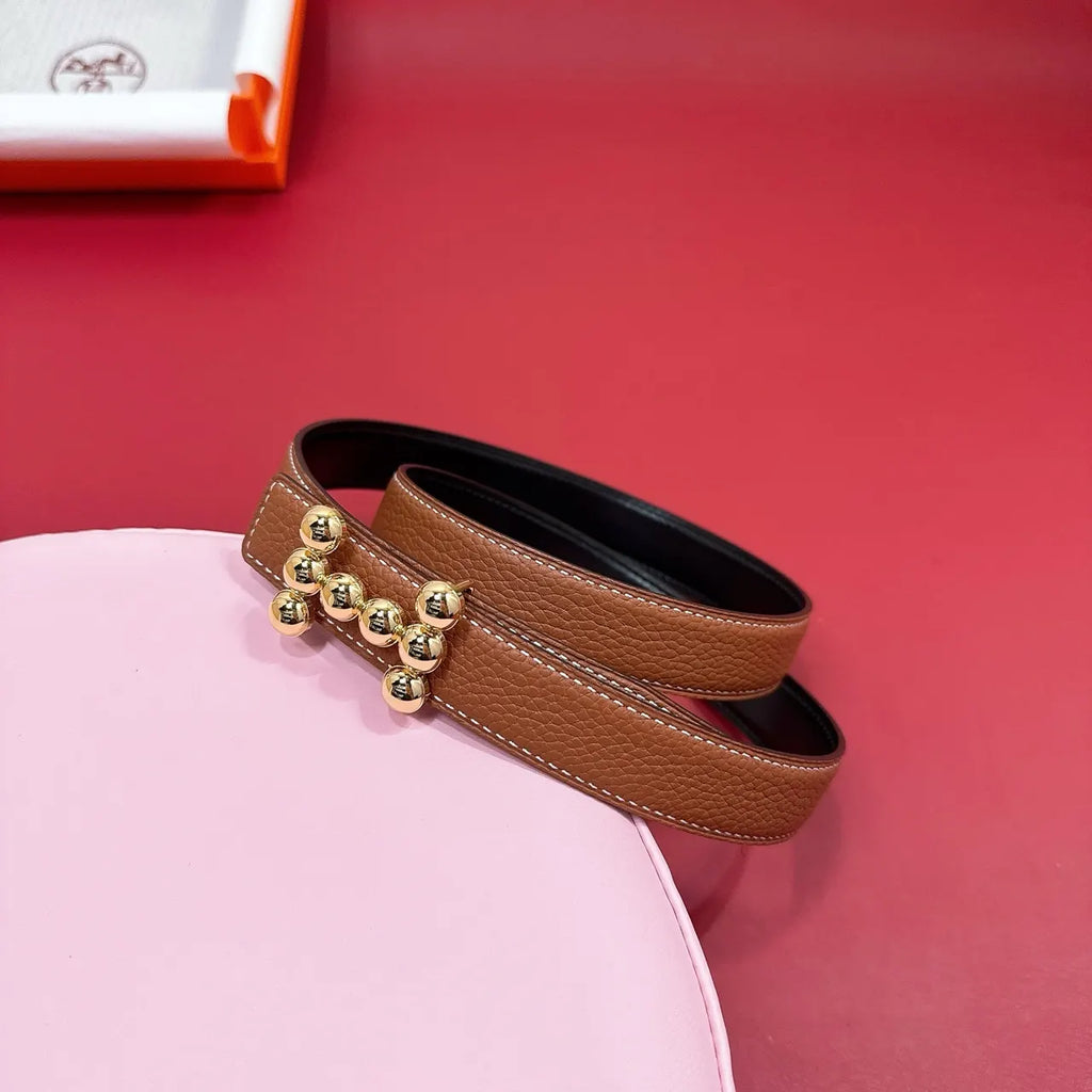 Hermes Gold Ball Buckle Belt - Hình 3