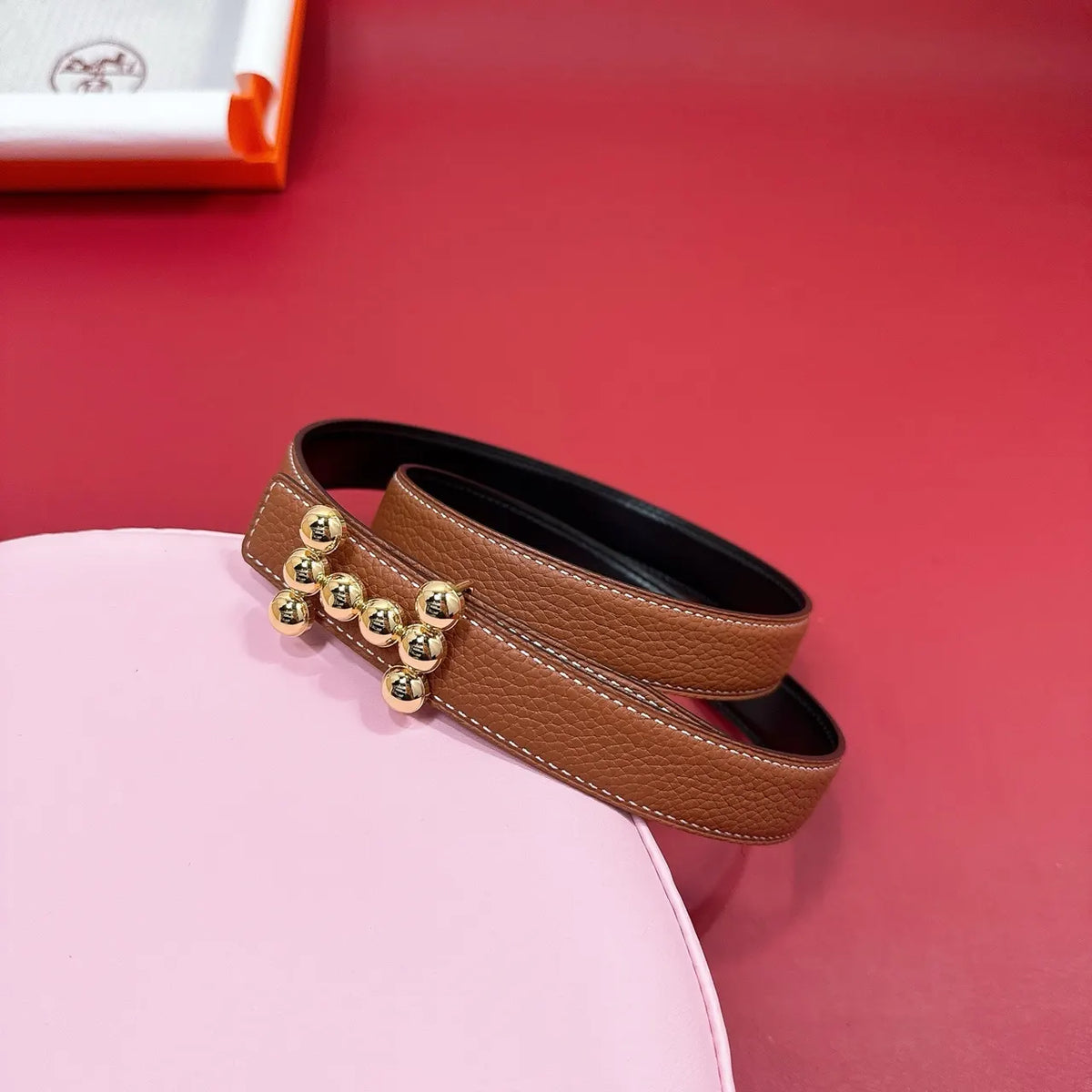 Hermes Gold Ball Buckle Belt - Hình 3