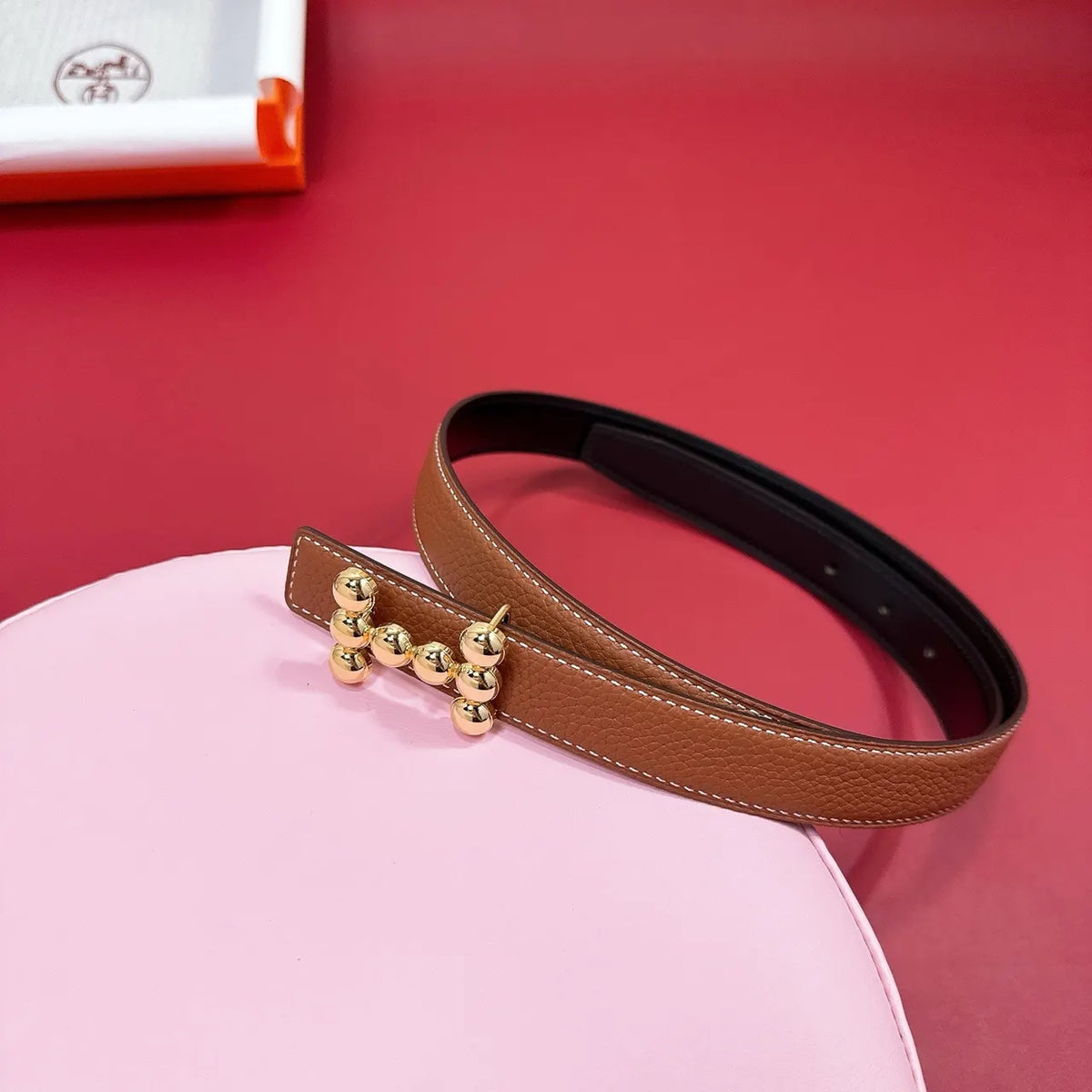 Hermes Gold Ball Buckle Belt - Hình 4