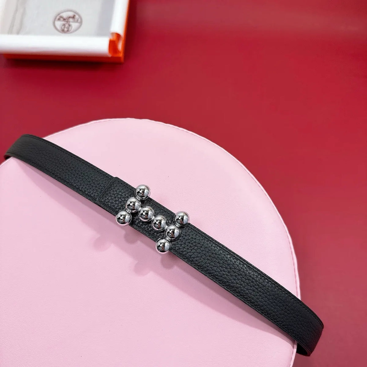 Hermes Black Leather Belt Silver Ball Buckle - Hình 5