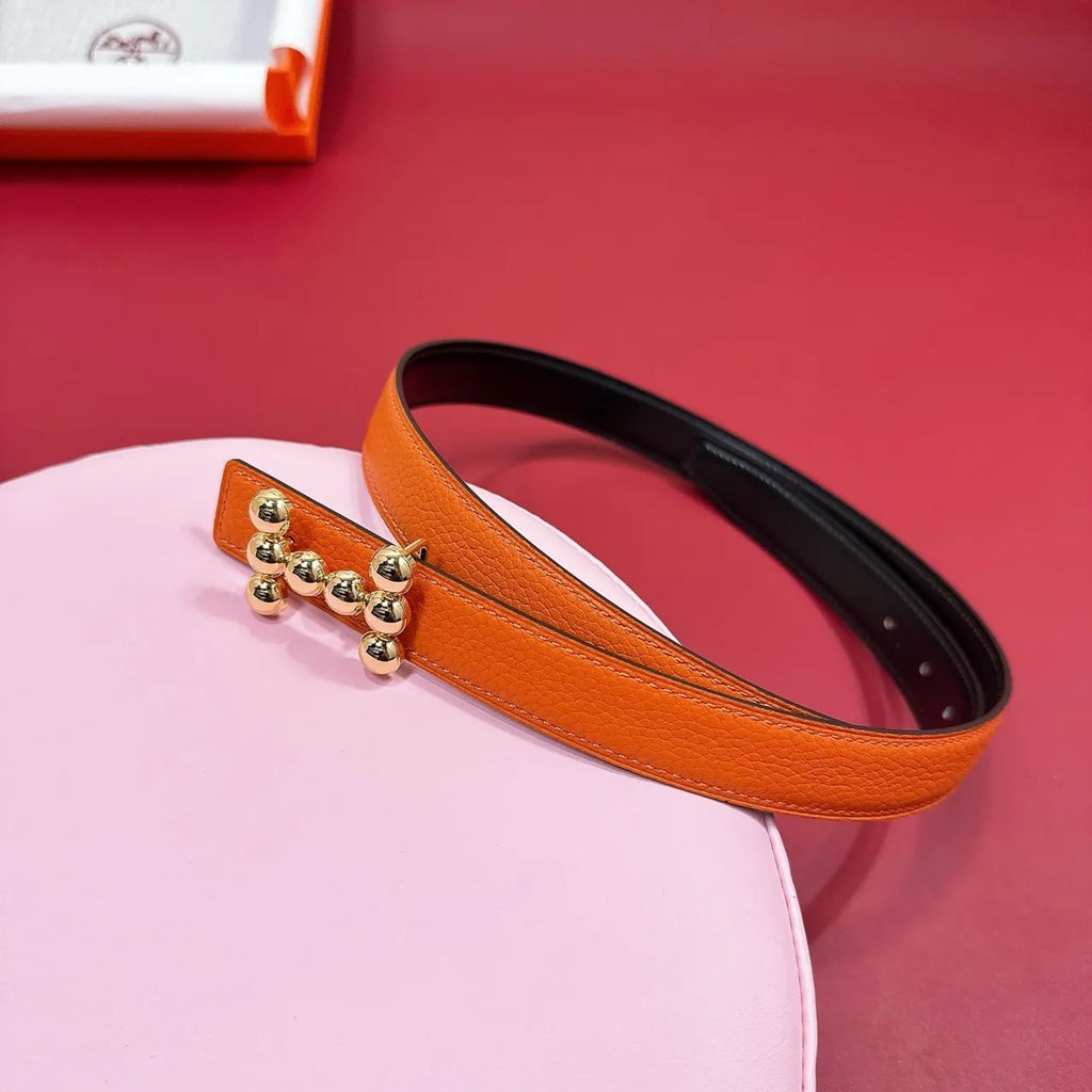 Hermes Orange Leather Belt - Hình 3