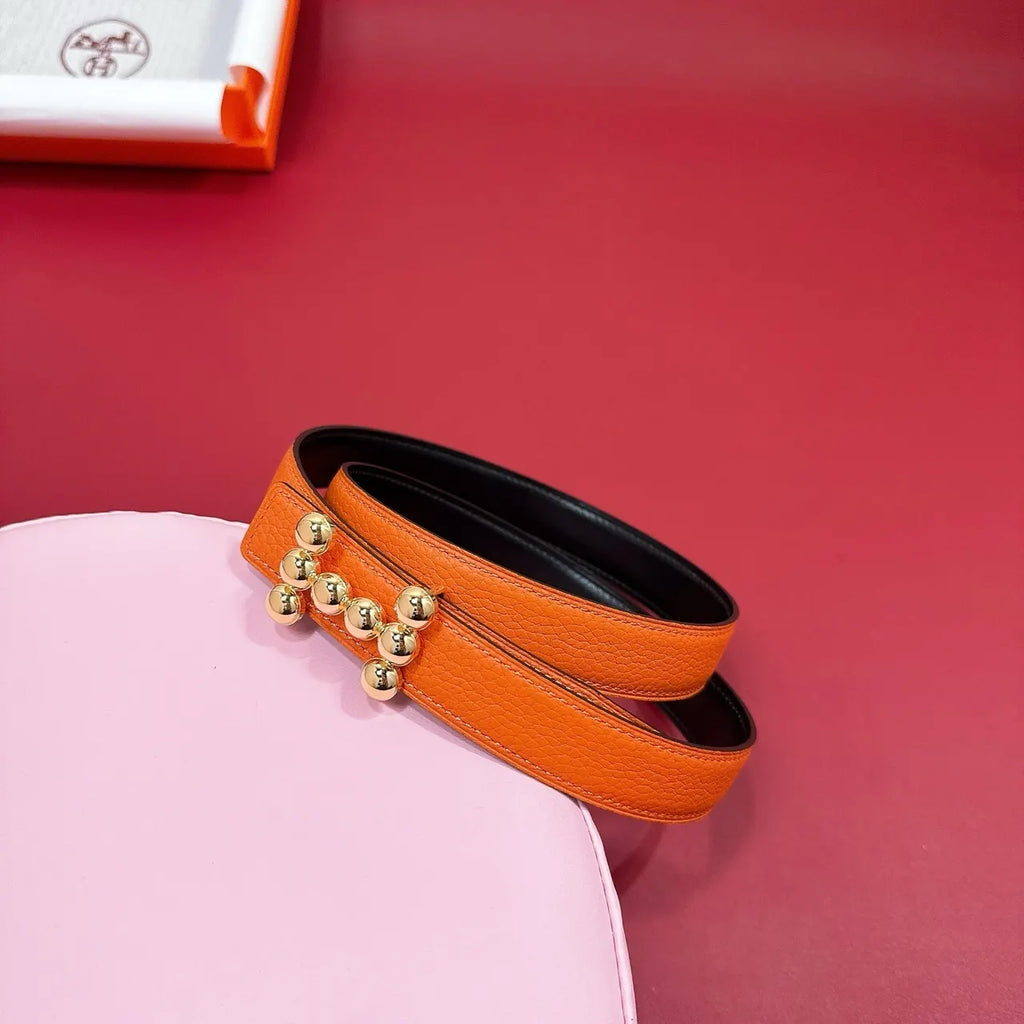 Hermes Orange Leather Belt - Hình 4