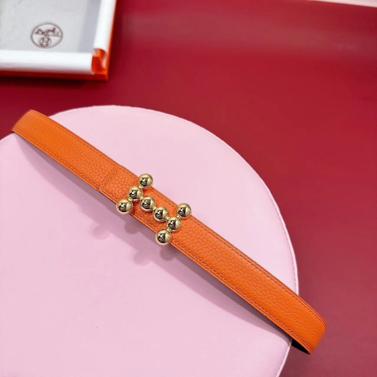 Hermes Orange Leather Belt - Hình 5