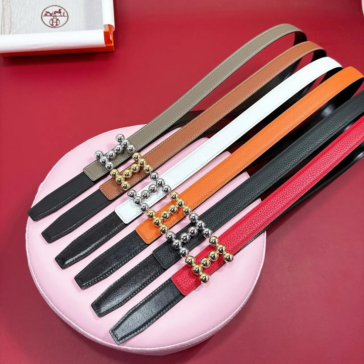 Hermes Orange Leather Belt - Hình 6