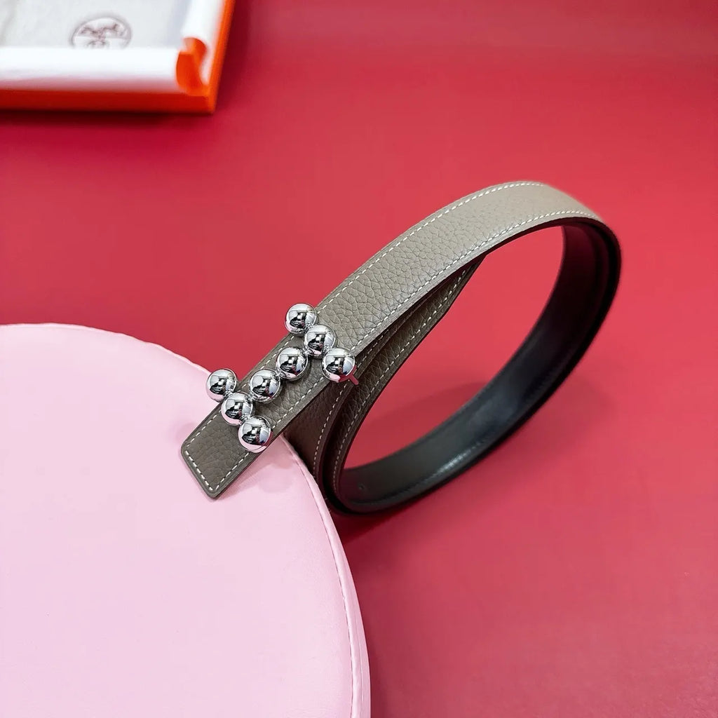 Hermes Grey Leather Belt silver