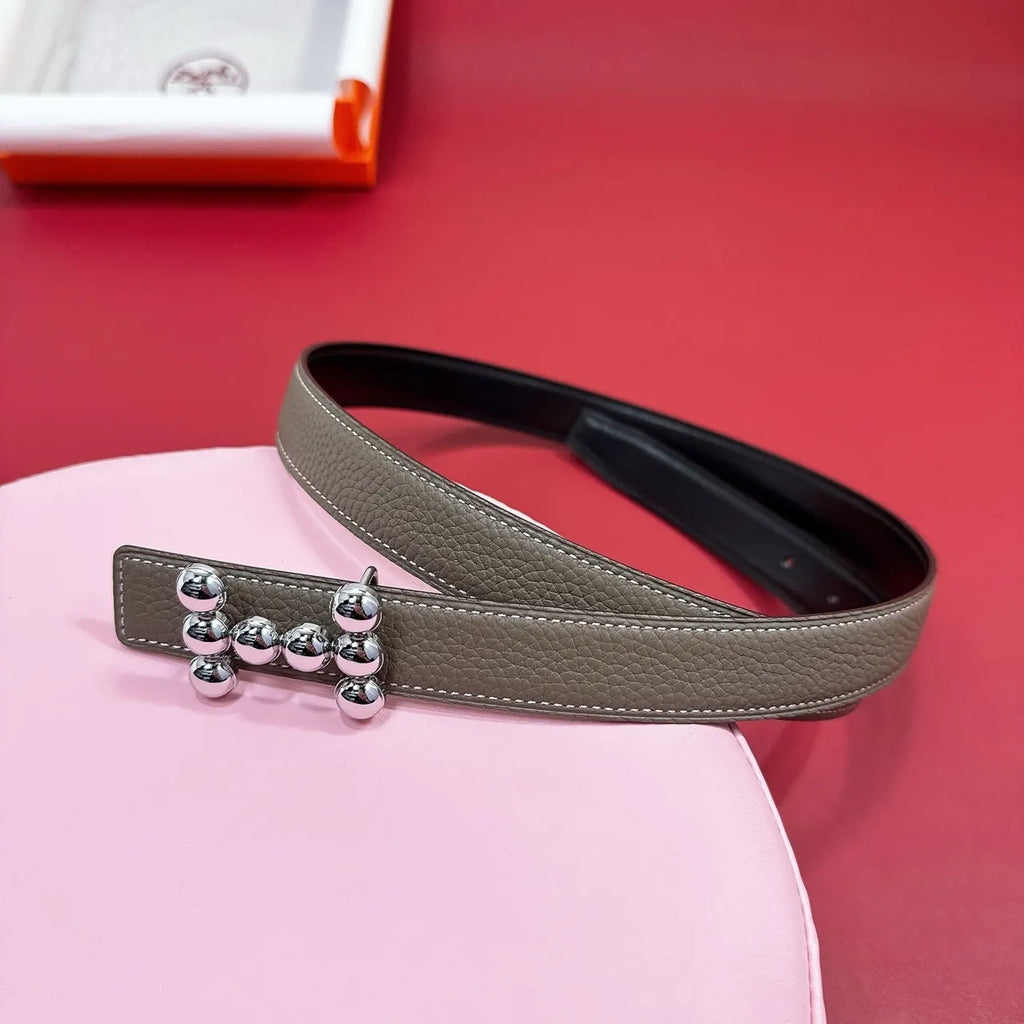 Hermes Grey Leather Belt silver - Hình 2