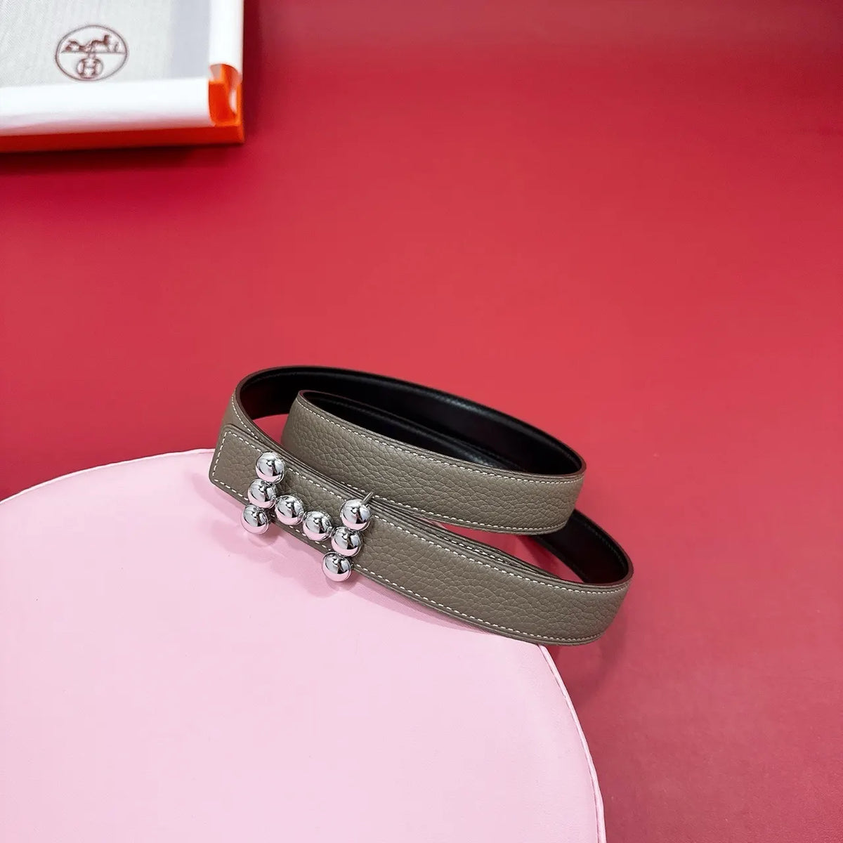 Hermes Grey Leather Belt silver - Hình 3