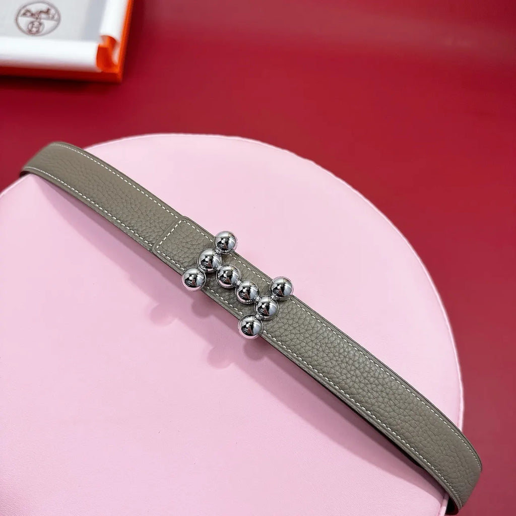 Hermes Grey Leather Belt silver - Hình 5