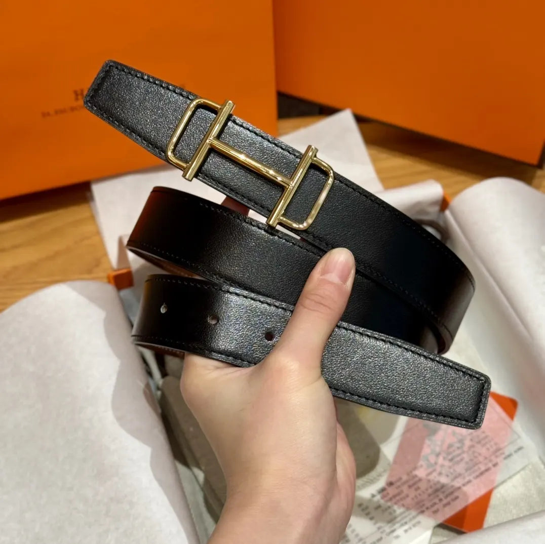 Hermes Gold Buckle Brown Leather Belt designer - Hình 4
