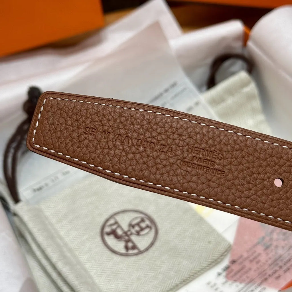 Hermes Gold Buckle Brown Leather Belt designer - Hình 6