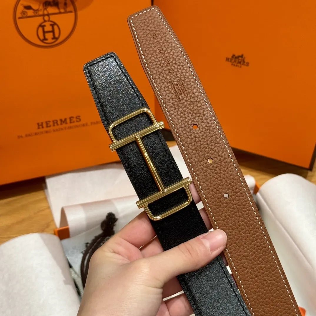Hermes Gold Buckle Brown Leather Belt designer - Hình 9