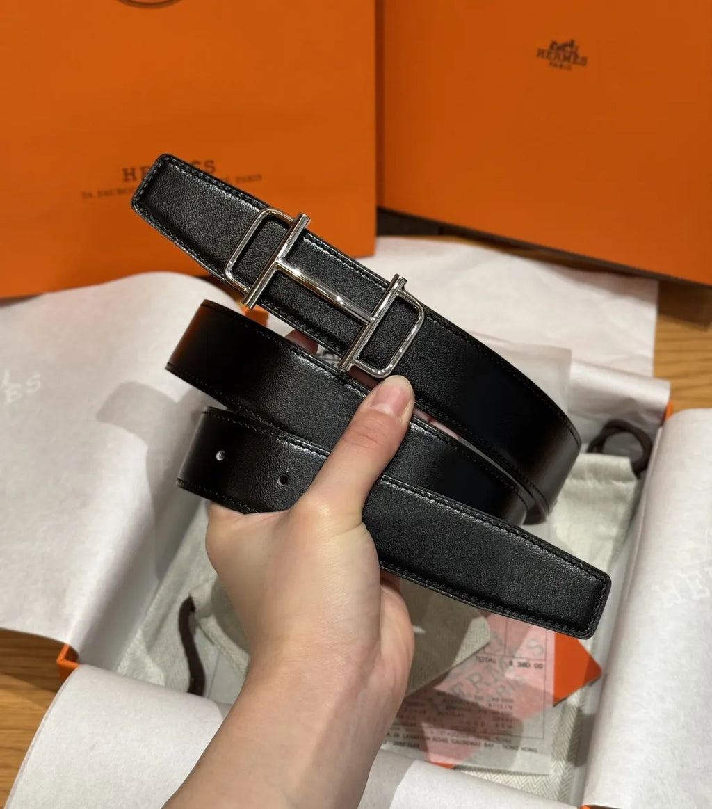 Hermes Grey Reversible Leather Belt - Hình 4