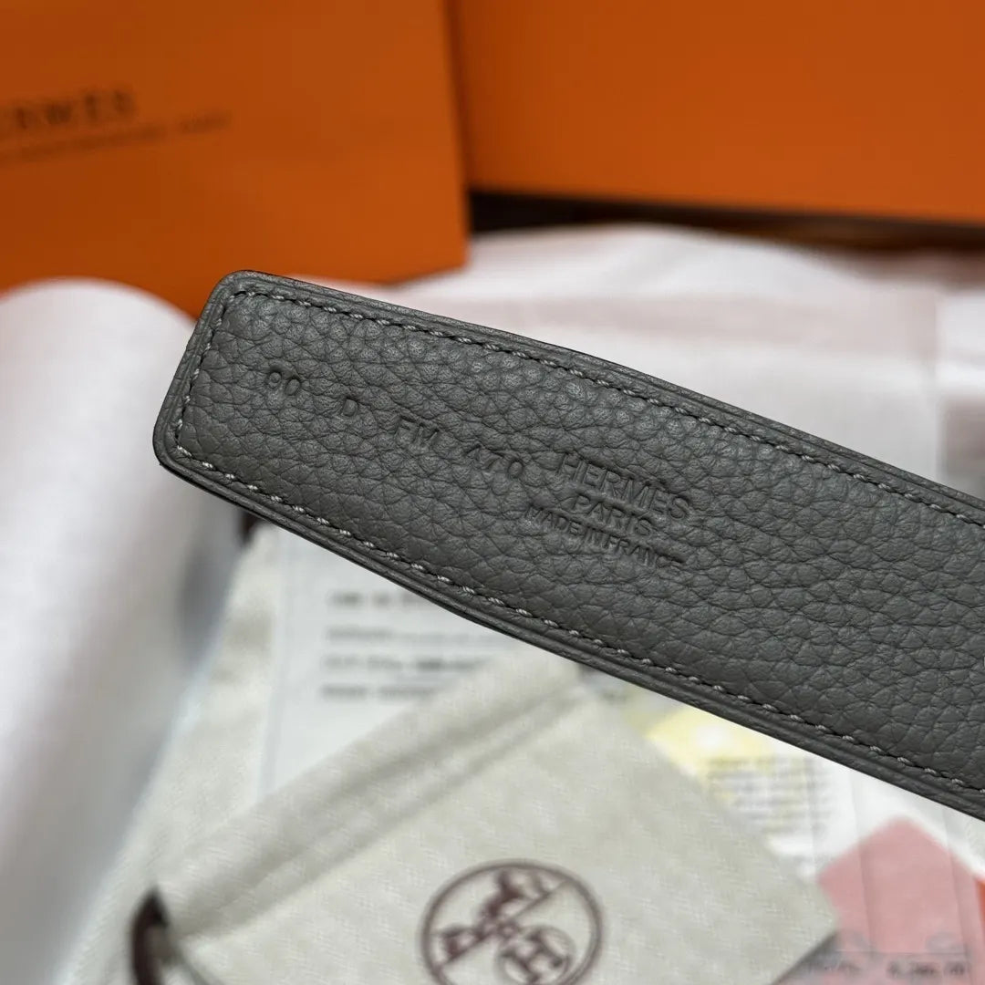 Hermes Grey Reversible Leather Belt - Hình 8
