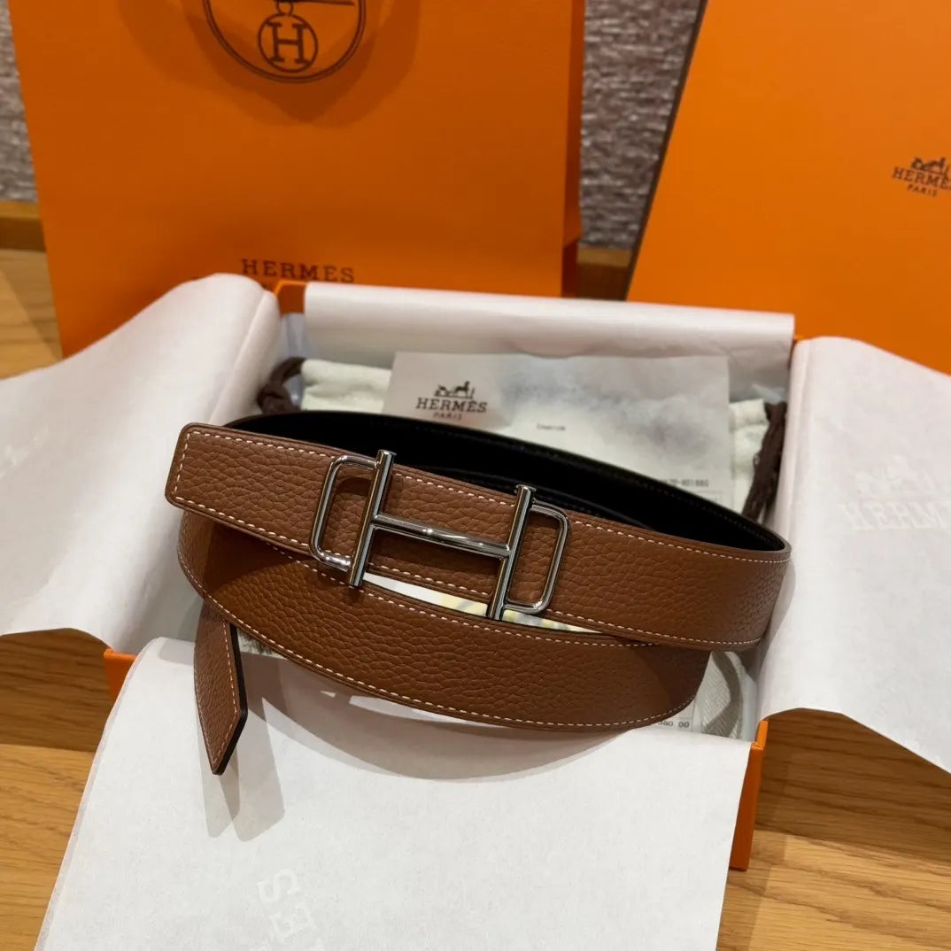Hermes Gold Togo Leather Belt silver