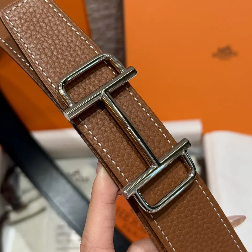 Hermes Gold Togo Leather Belt silver - Hình 4