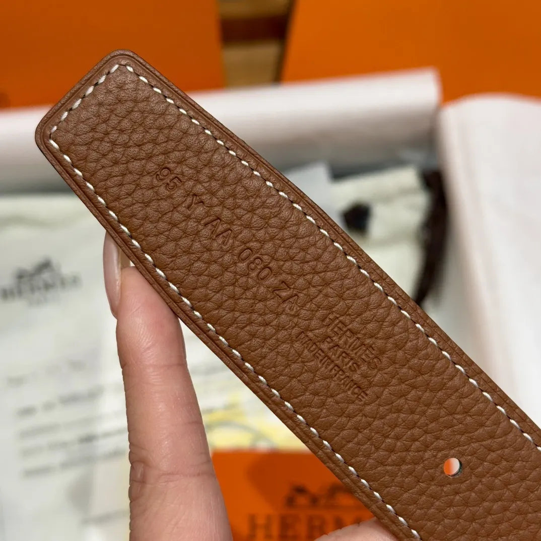 Hermes Gold Togo Leather Belt silver - Hình 6