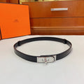 silver Hermes Black Croc Leather Belt