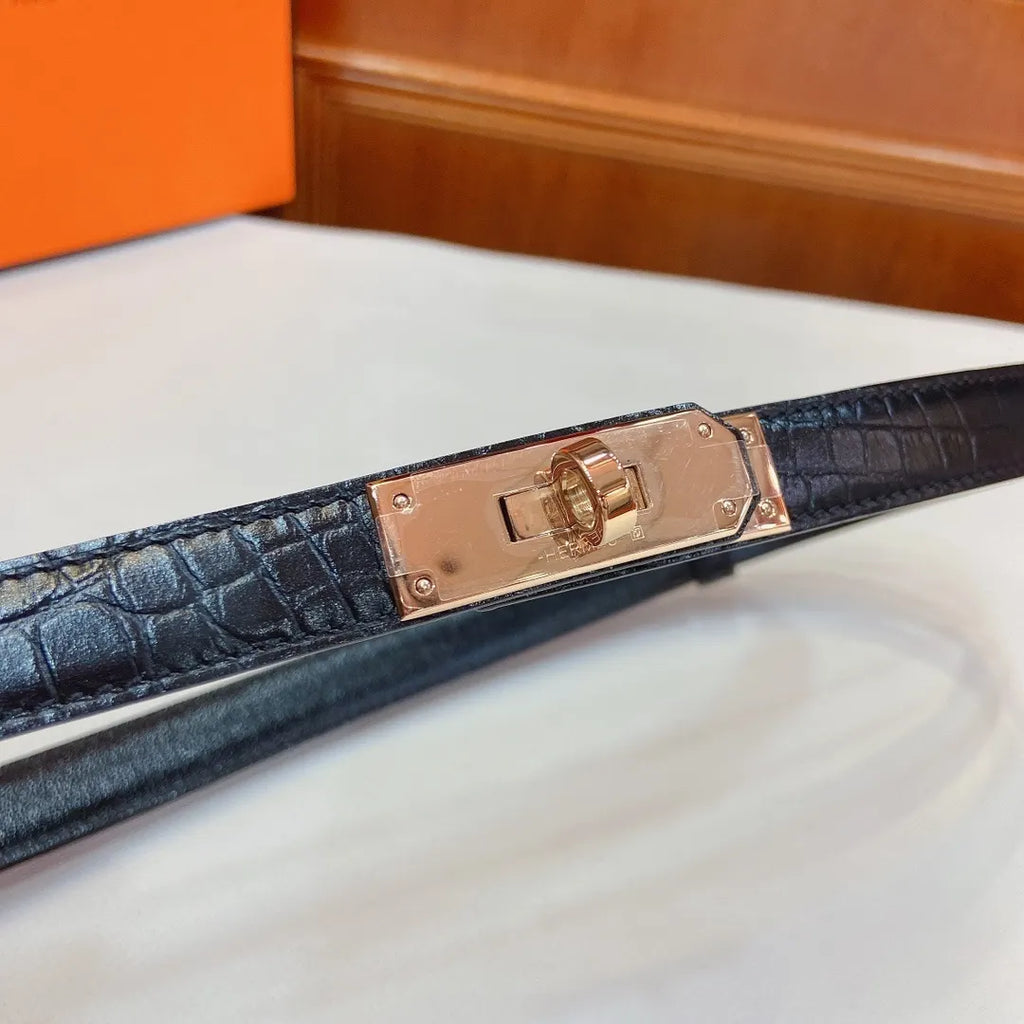 Hermes Black Alligator Leather Belt - Hình 2