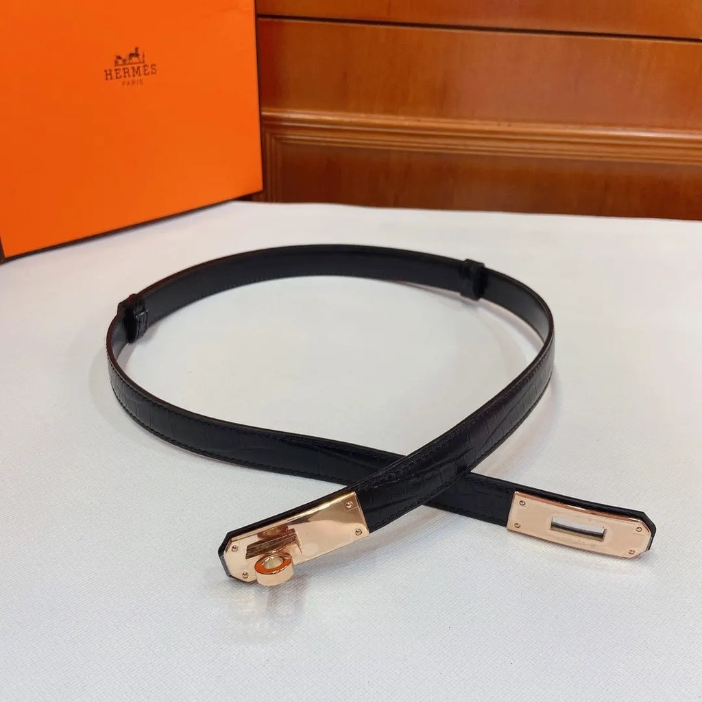 Hermes Black Alligator Leather Belt - Hình 3
