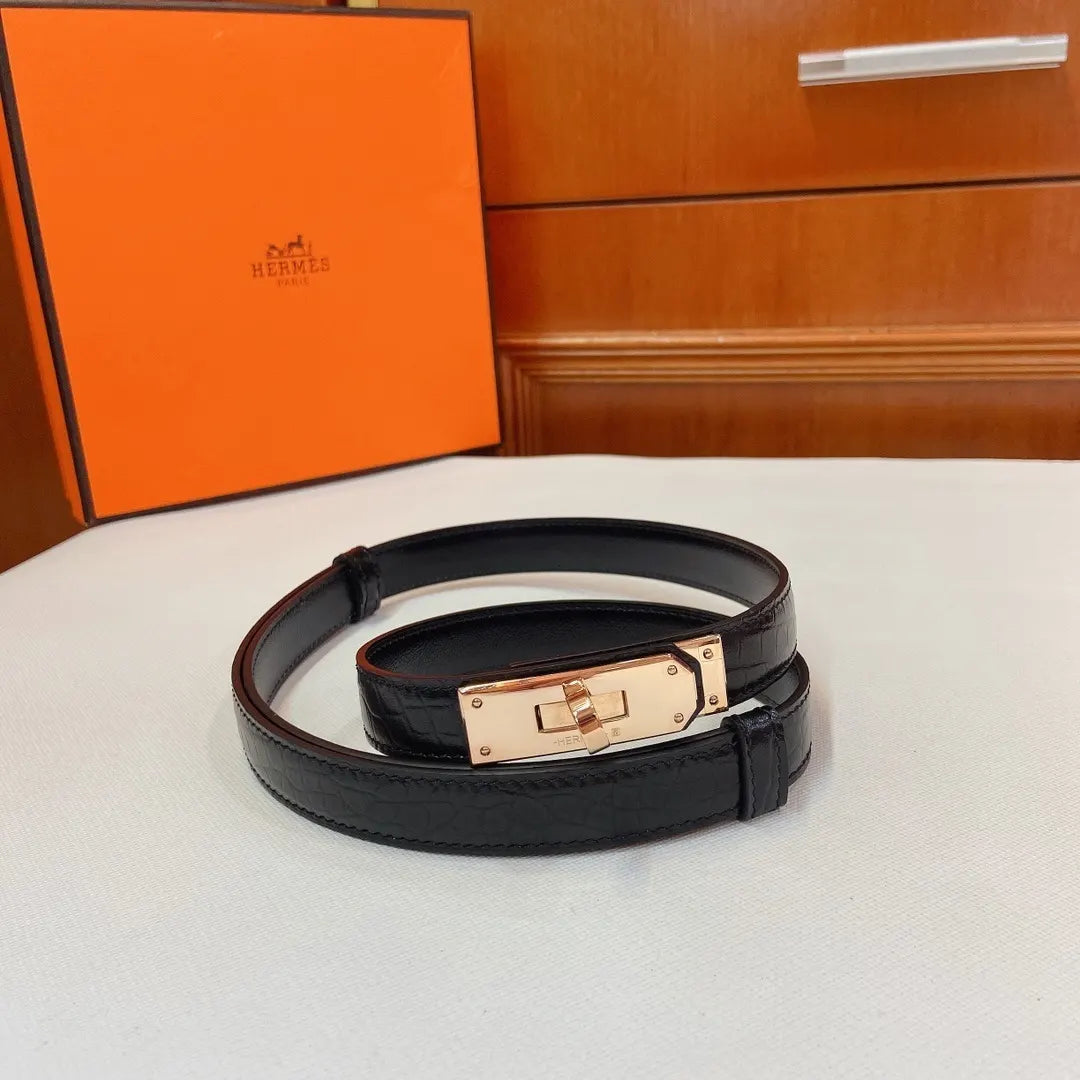Hermes Black Alligator Leather Belt - Hình 4