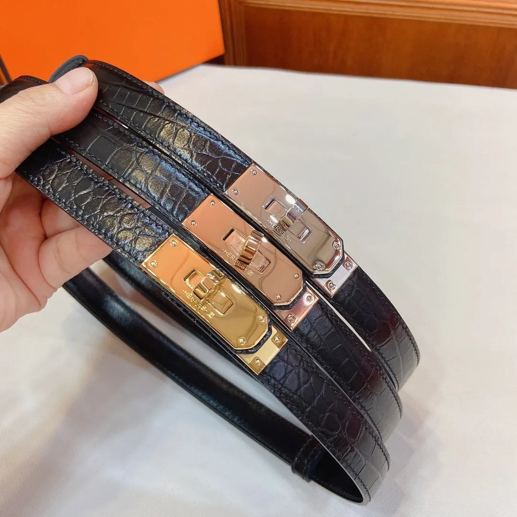 Hermes Black Alligator Leather Belt - Hình 5