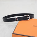designer Hermes Black Leather Silver Buckle Belt