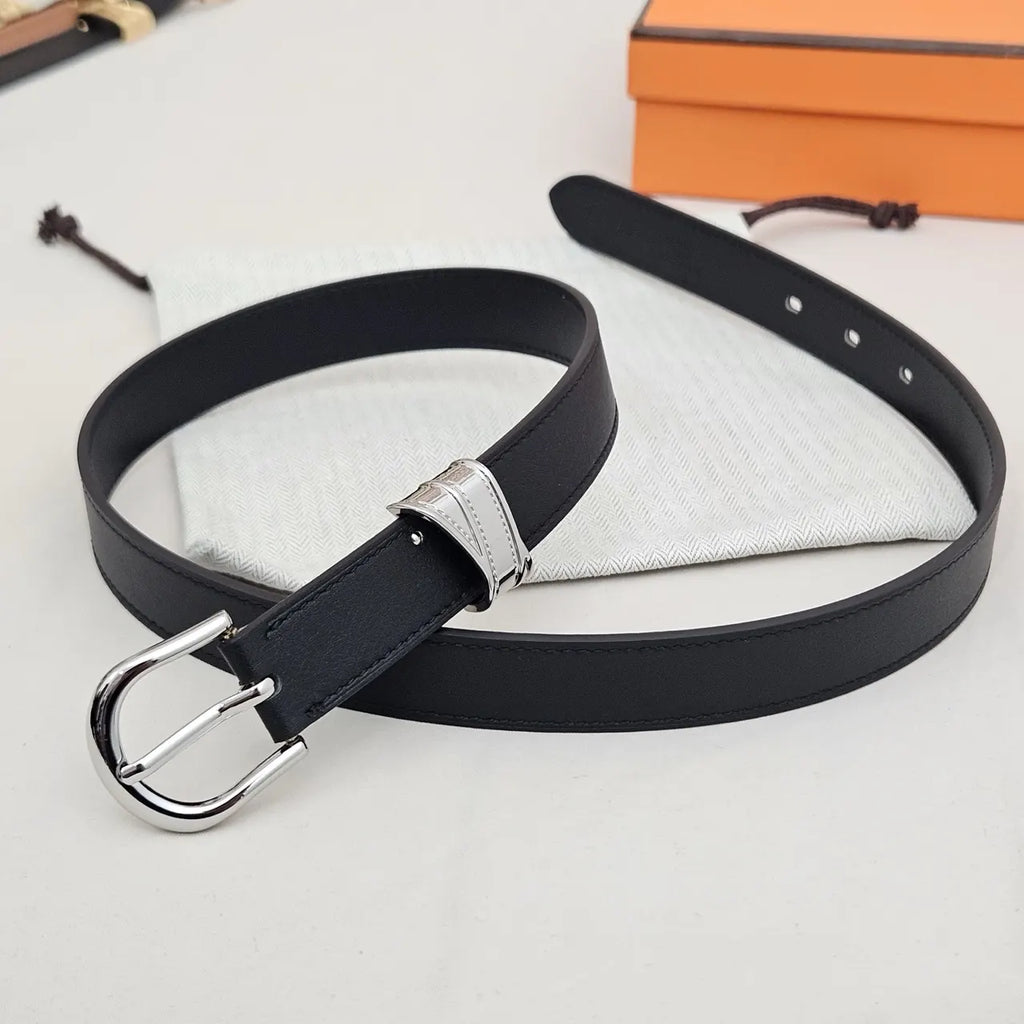 designer Hermes Black Leather Silver Buckle Belt - Hình 4