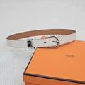 silver Hermes White Leather Belt