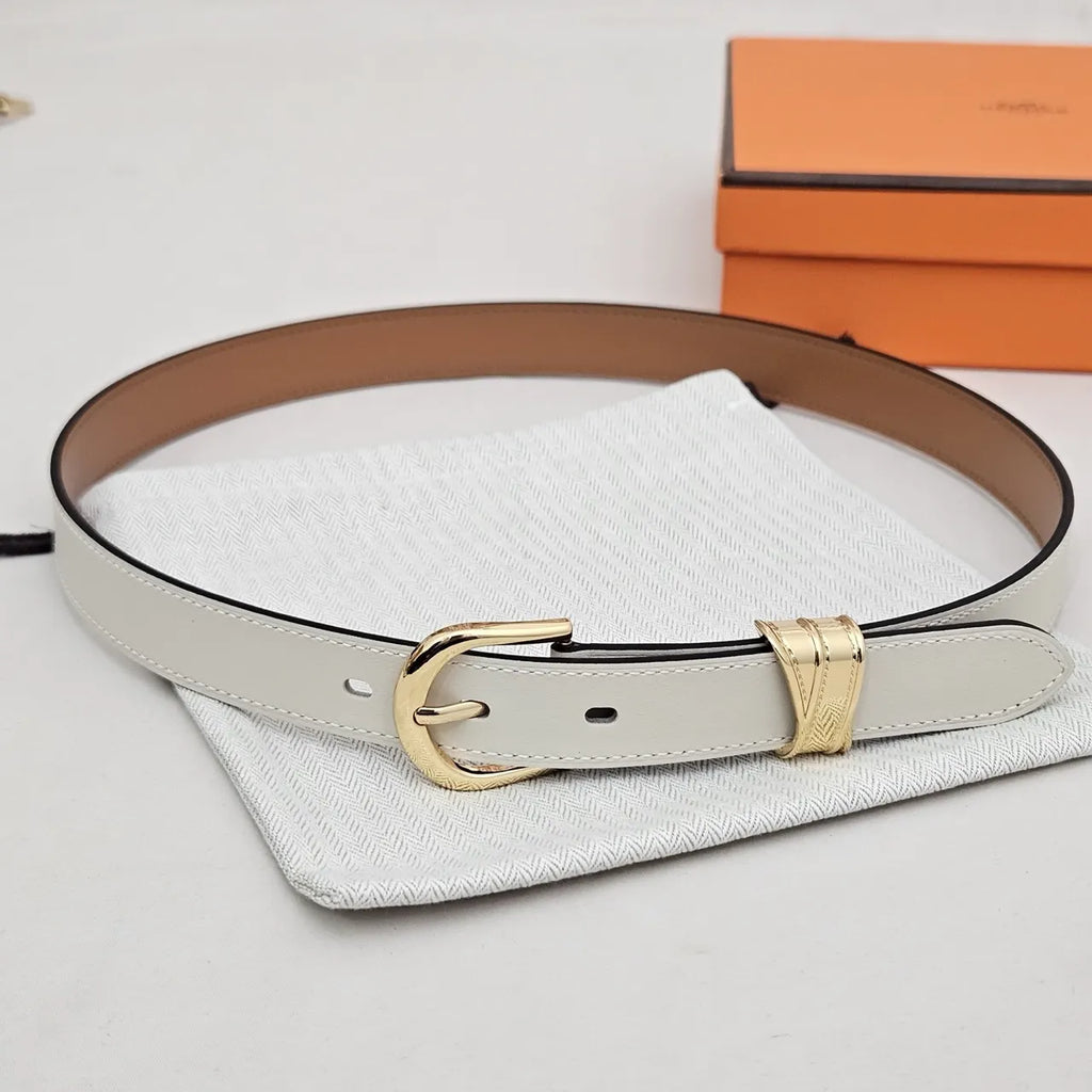 Hermes White Leather Gold Buckle Belt - Hình 2
