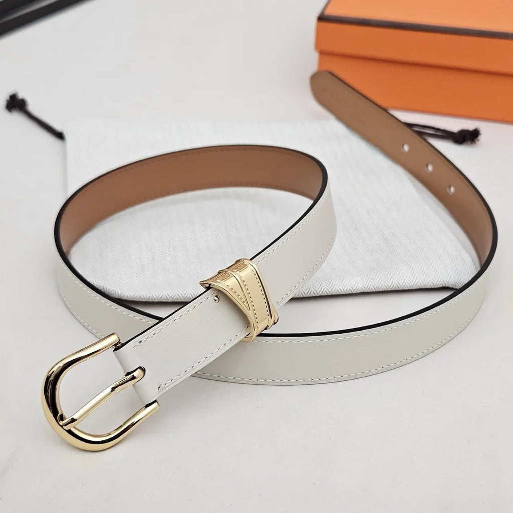 Hermes White Leather Gold Buckle Belt - Hình 3