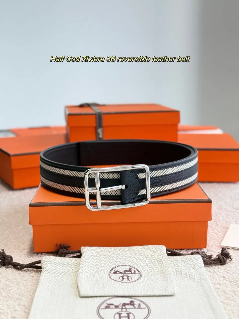 Hermes Black Riviera Reversible Belt