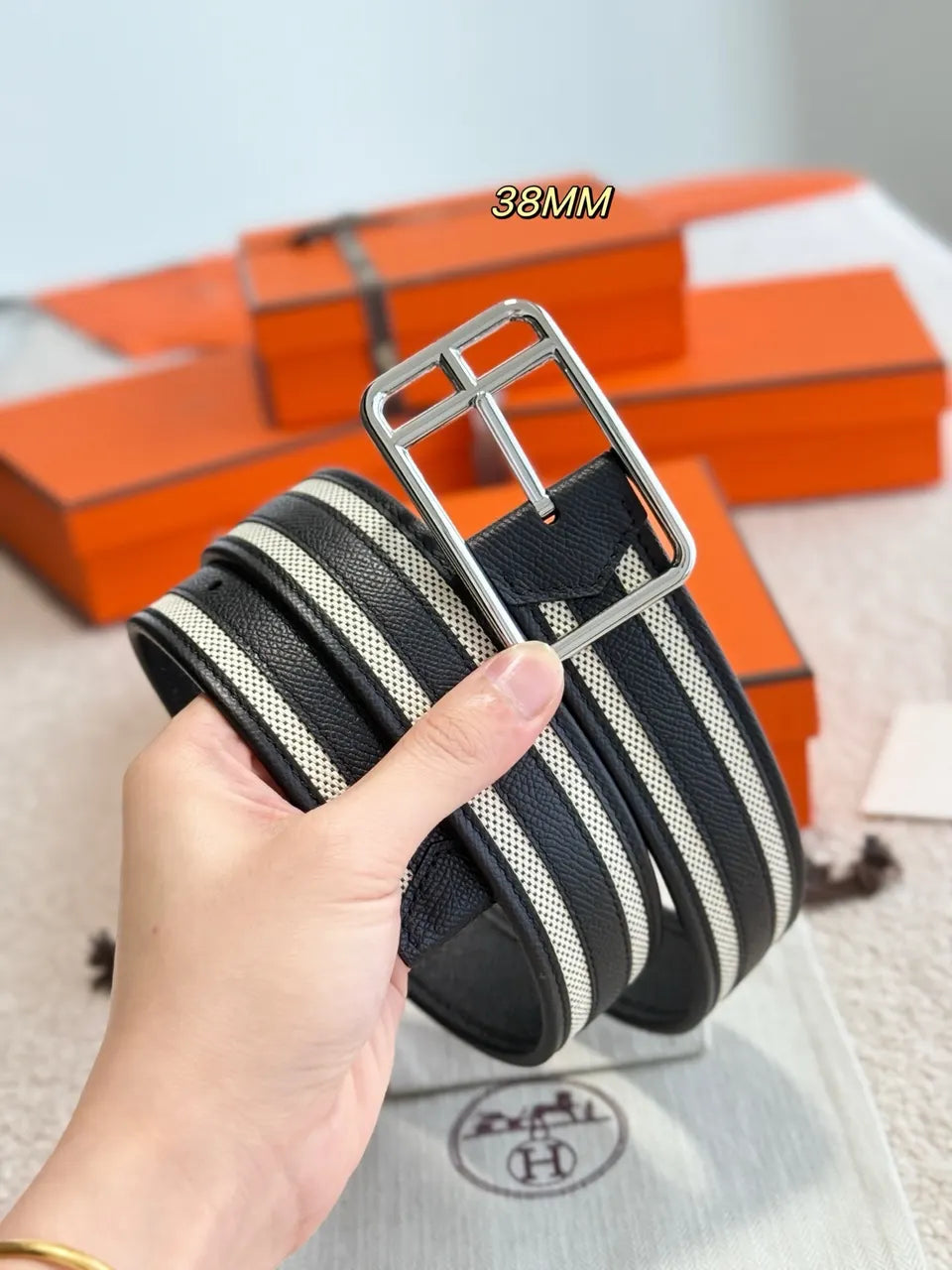 Hermes Black Riviera Reversible Belt - Hình 5