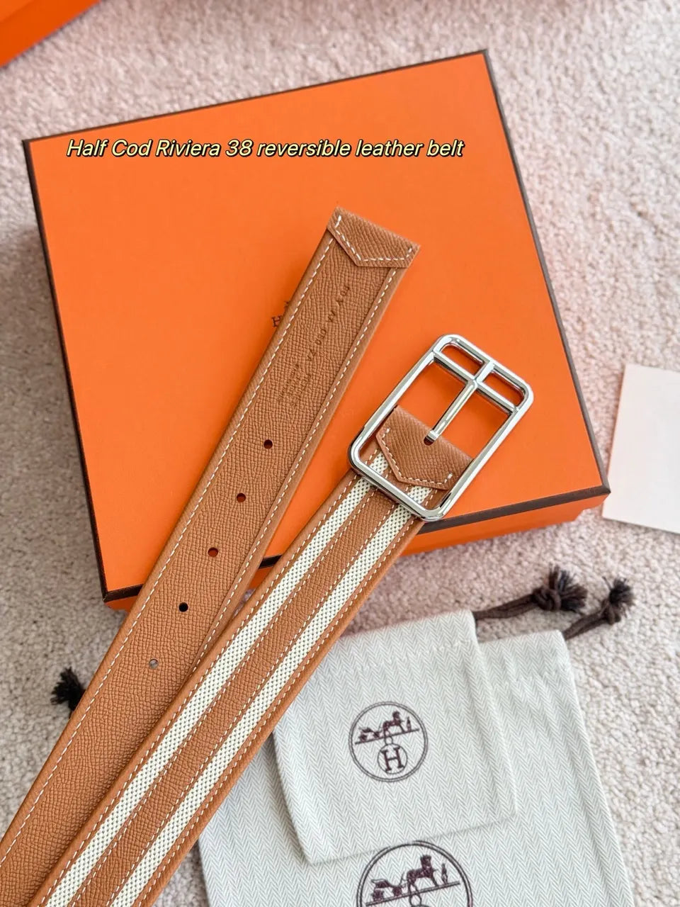 Hermes Fauve Ecru Riviera Belt - Hình 2
