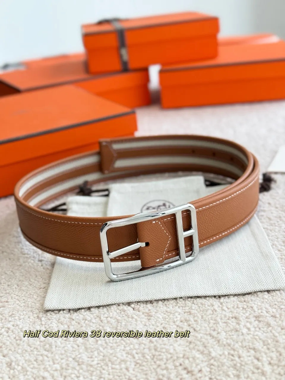 Hermes Fauve Ecru Riviera Belt - Hình 3