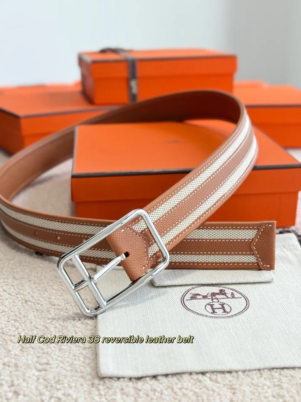 Hermes Fauve Ecru Riviera Belt - Hình 4