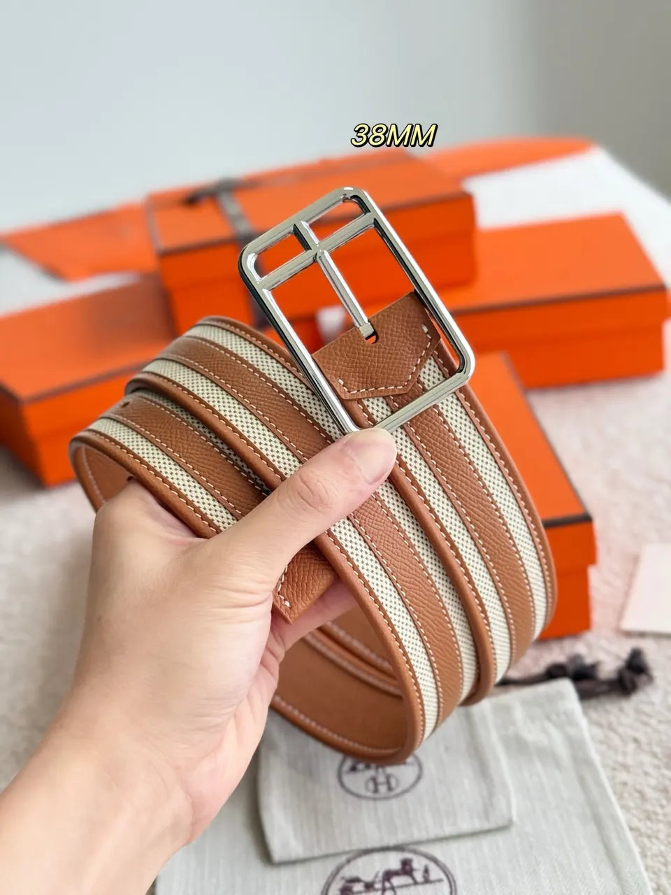 Hermes Fauve Ecru Riviera Belt - Hình 5