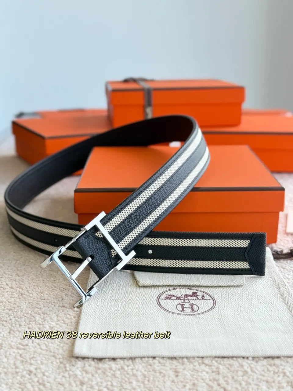 Hermes Hadrien Black/White Belt - Hình 2