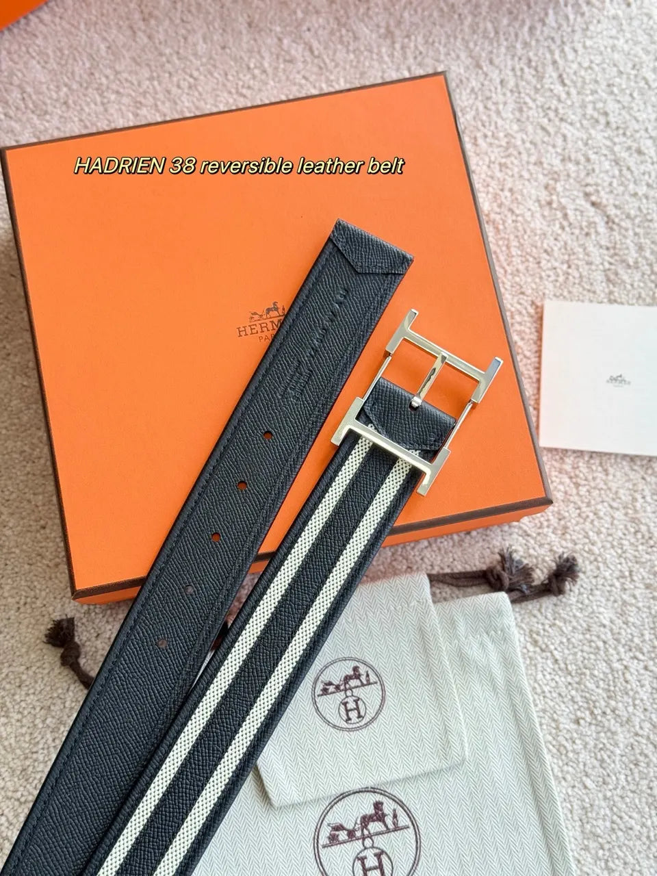 Hermes Hadrien Black/White Belt - Hình 3