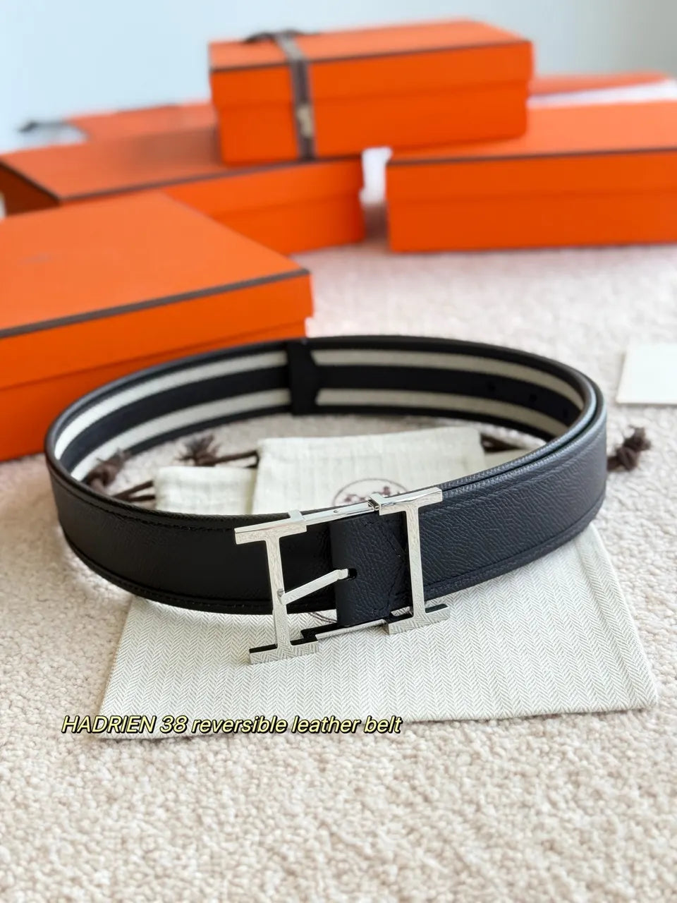 Hermes Hadrien Black/White Belt - Hình 4