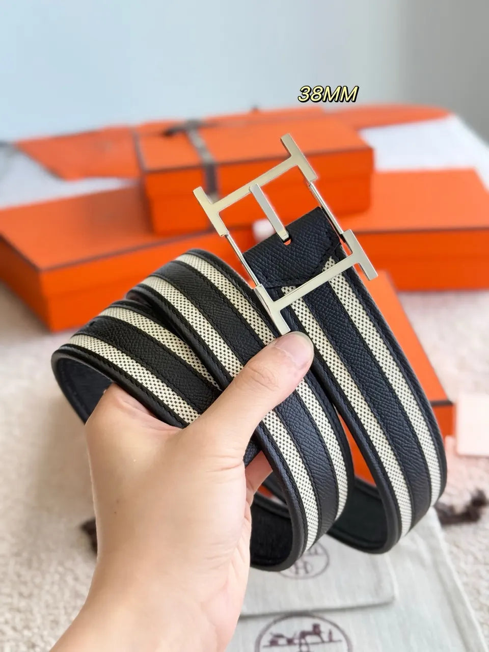 Hermes Hadrien Black/White Belt - Hình 5