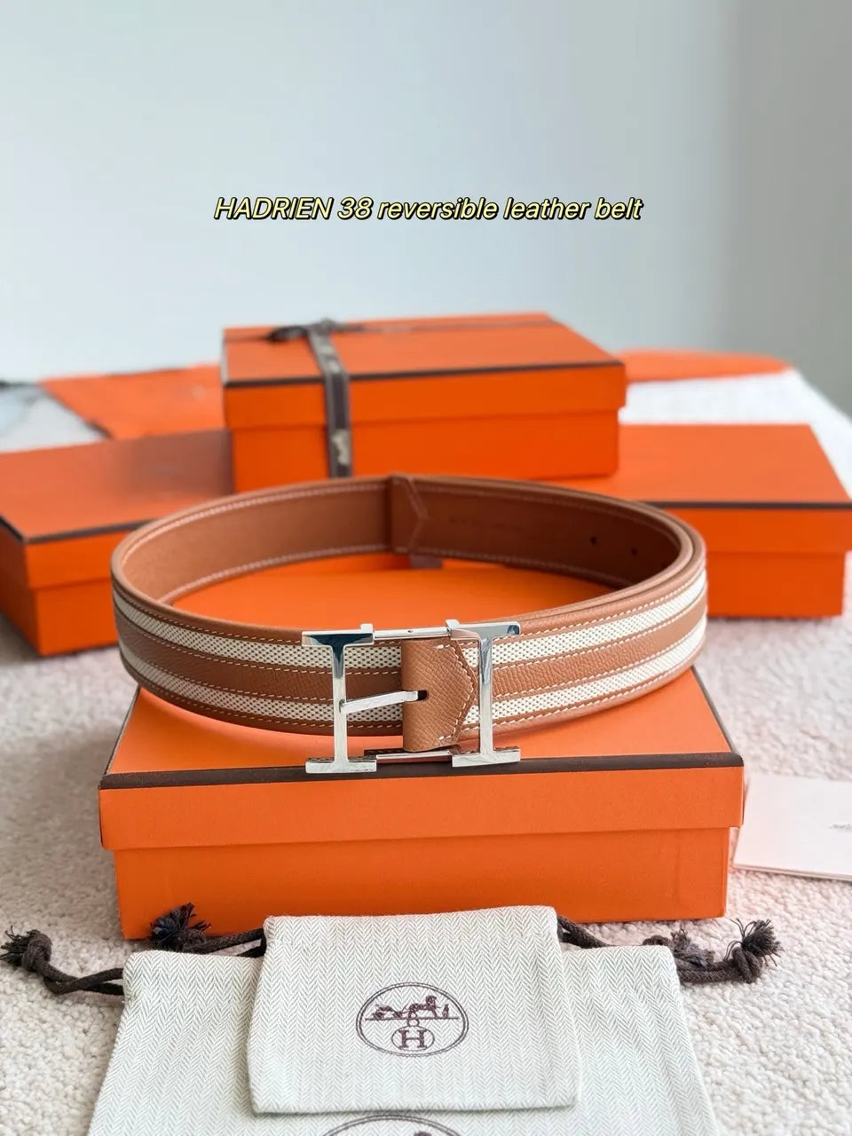Hermes Hadrien 38 Tan/Beige Reversible Belt