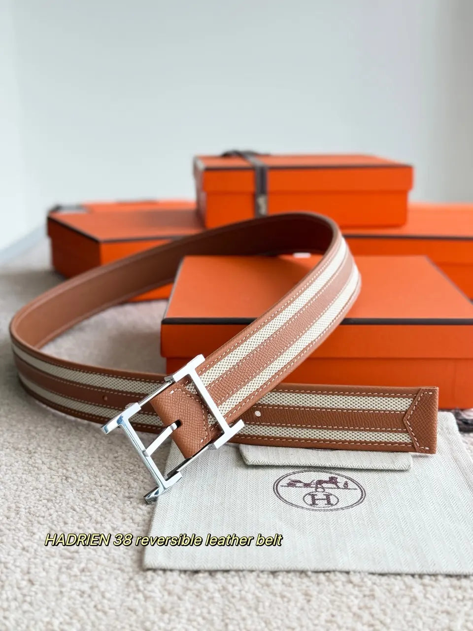 Hermes Hadrien 38 Tan/Beige Reversible Belt - Hình 2