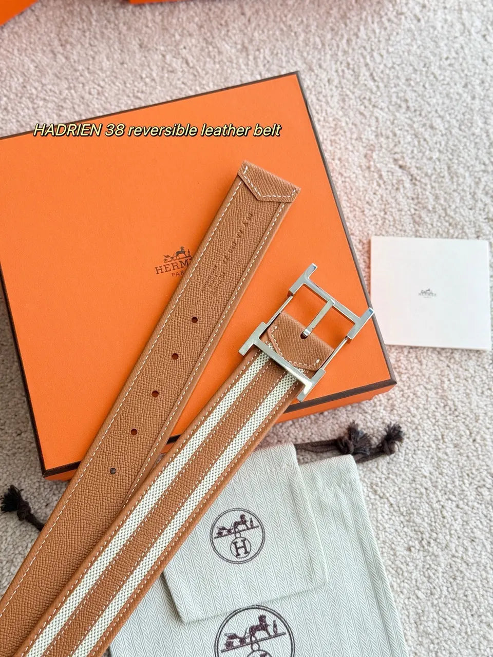 Hermes Hadrien 38 Tan/Beige Reversible Belt - Hình 3