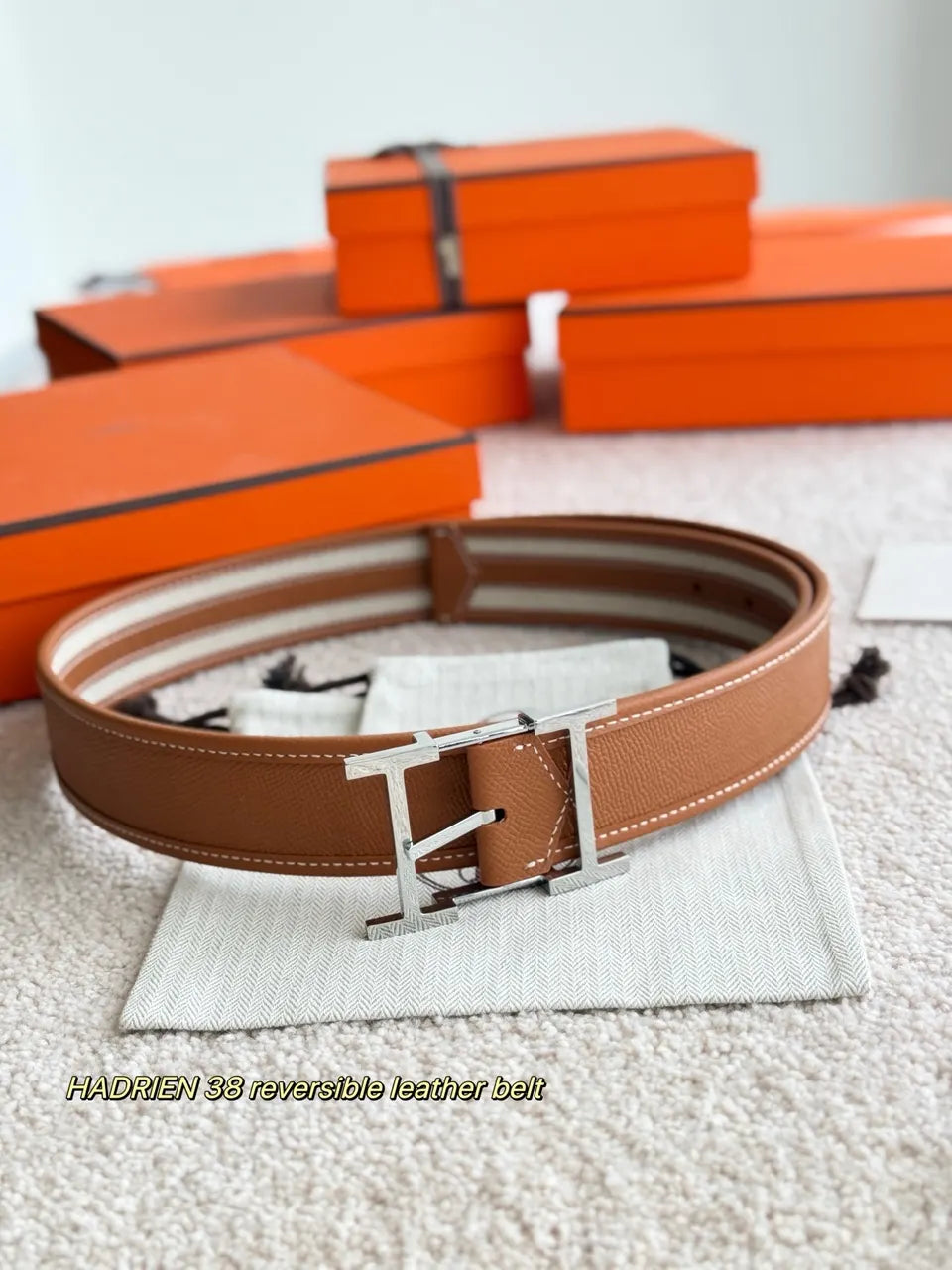 Hermes Hadrien 38 Tan/Beige Reversible Belt - Hình 4